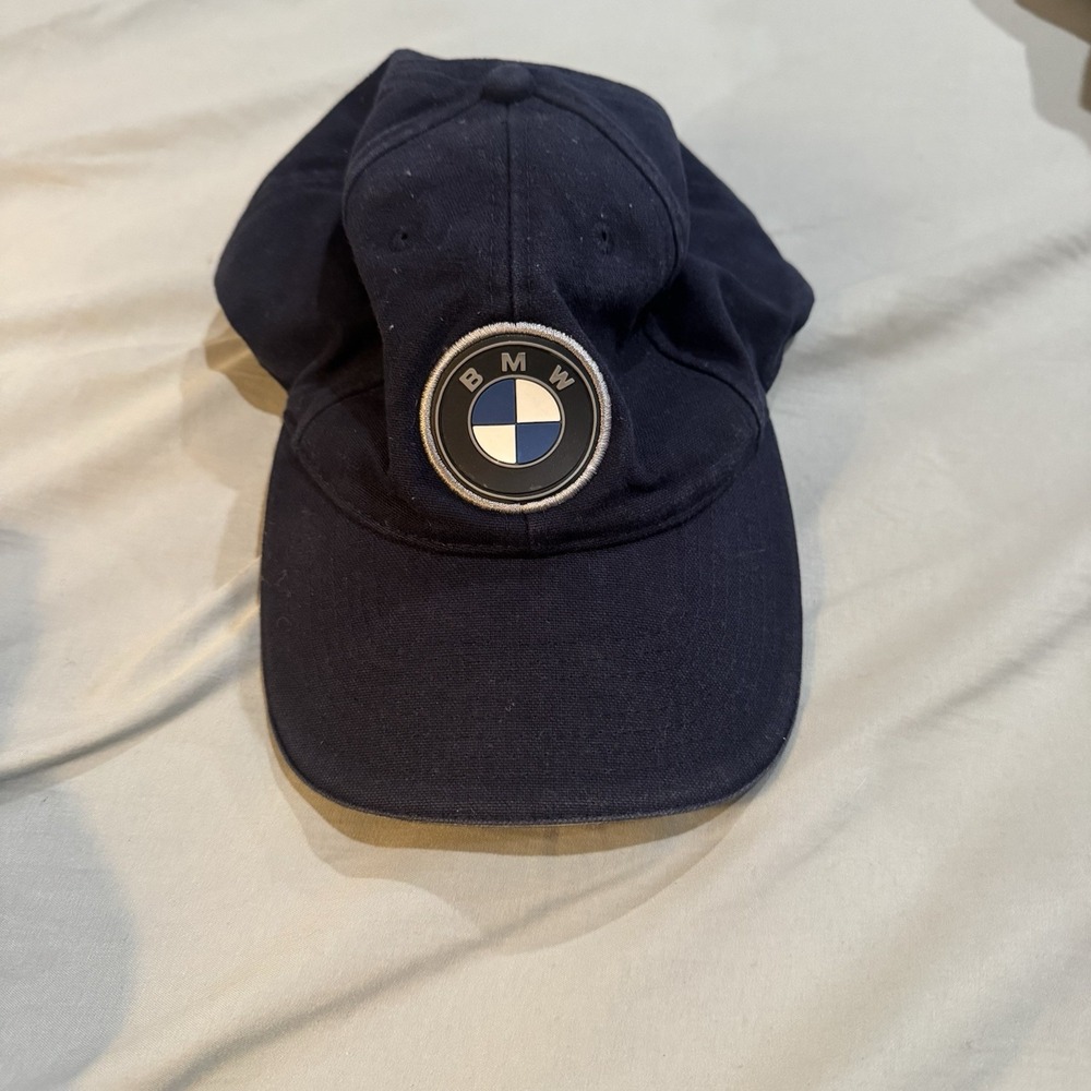 Vintage Embroidered BMW Navy Adjustable Leather Strapback Dad Hat Cap